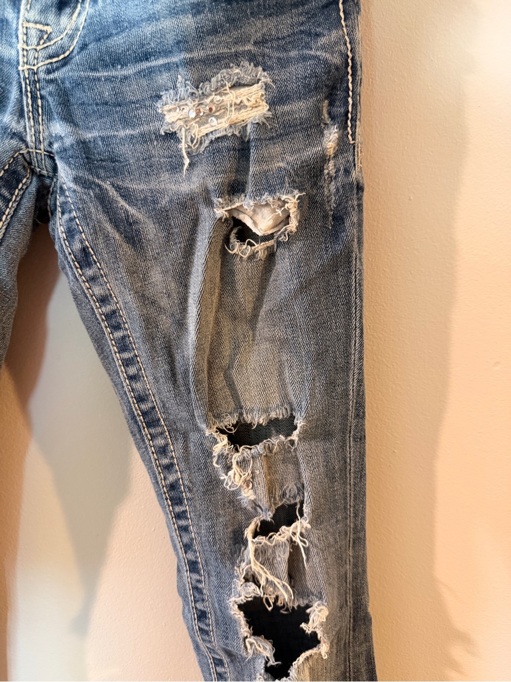 Miss Me Distressed Bootcut Jeans - Light Blue Denim - Picture 6 of 8